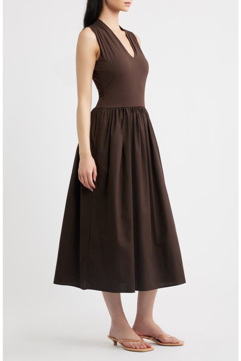 Winnie Mixed Media Midi Dress, Alternate, color, ESPRESSO