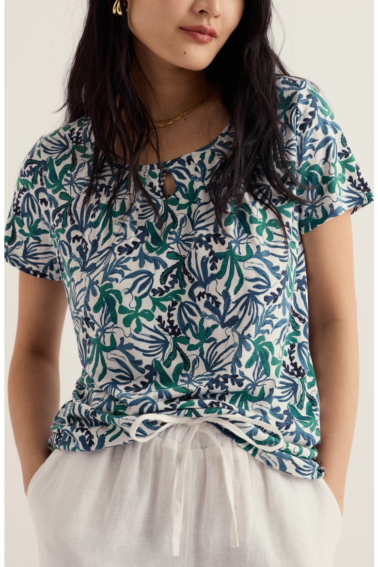 Appletree Frond Print Keyhole T-Shirt, Main, color, INKY FRONDS CHALK