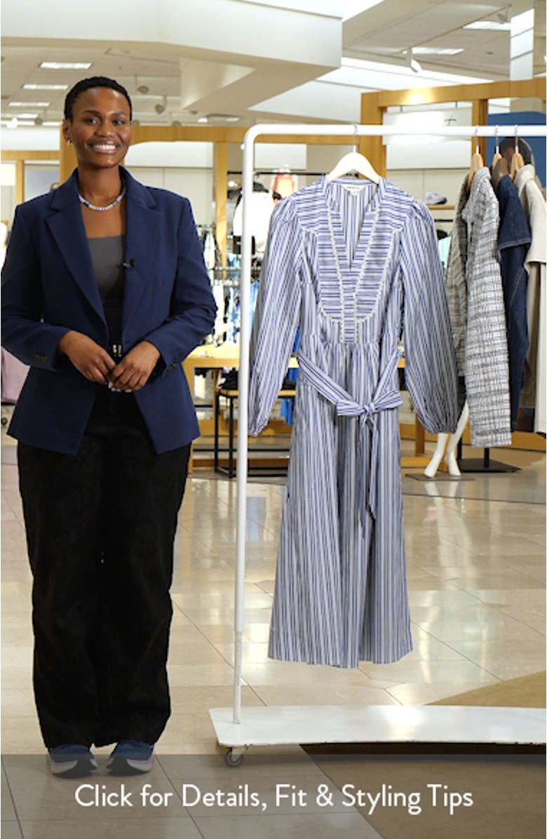 Lace Trim Stripe Long Sleeve Cotton Dress, sales video thumbnail