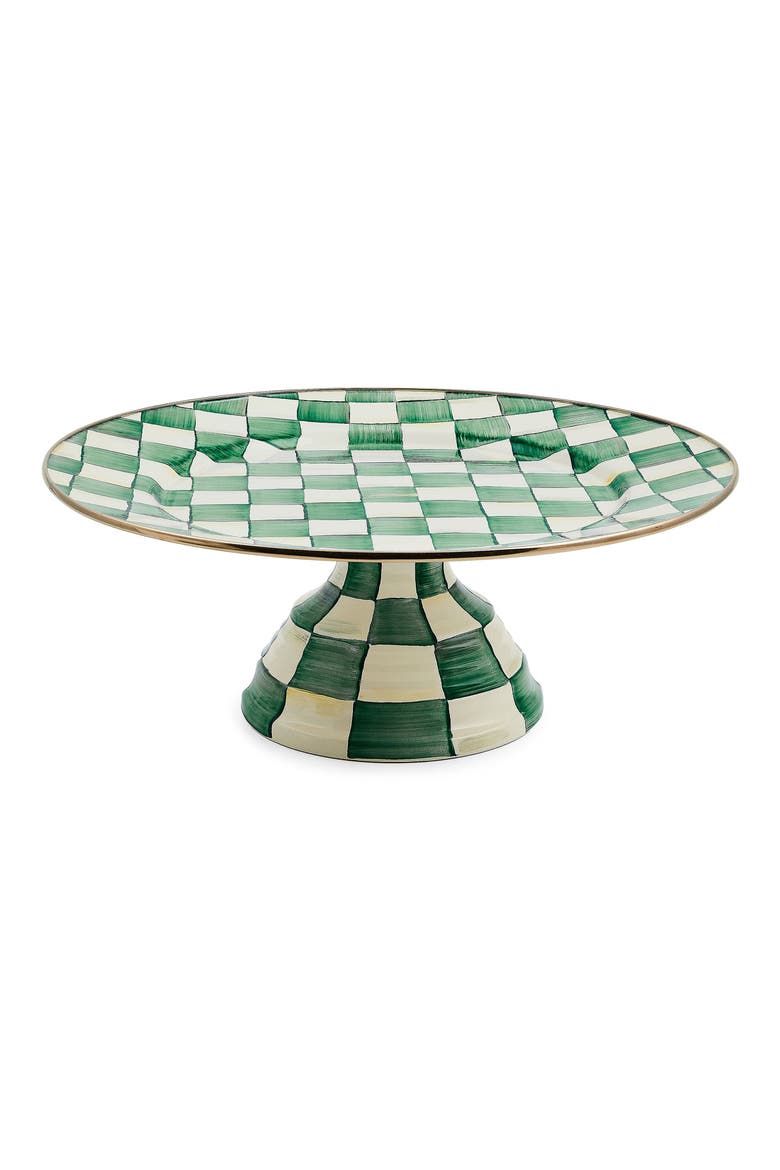 Emerald Check Large Pedestal Platter, Main, color, EMERALD