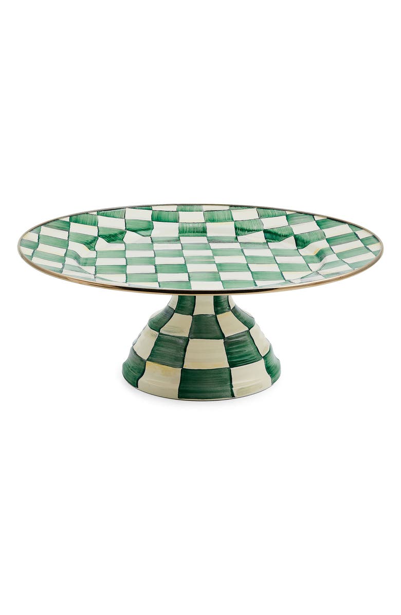 MACKENZIE CHILDS Emerald Check Large Pedestal Platter, Main, color, Emerald