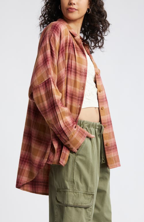 Bp. Plaid Oversize Flannel Button-up Shirt In Tan T- Pink Gia Plaid