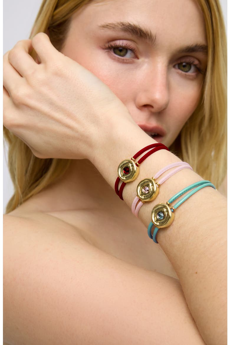Red Leather Strap With 18K Gold-Plated Eye Detail And Crystal, Alternate, color, Red-Metallic Gold