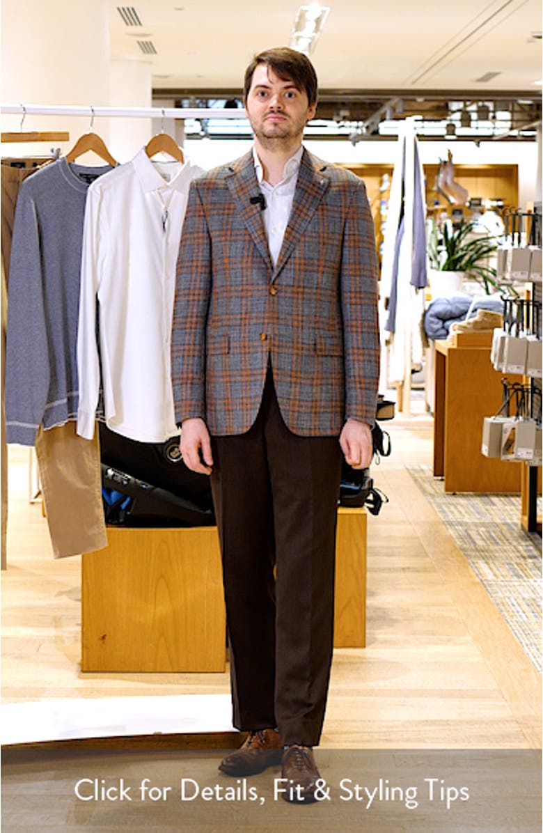 McAllen Grey & Orange Plaid Soft Constructed Wool & Silk Blend Sport Coat, sales video thumbnail