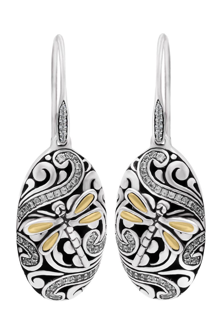 Dragonfly Earrings in Sterling Silver and 18K Gold, Alternate, color, Silver