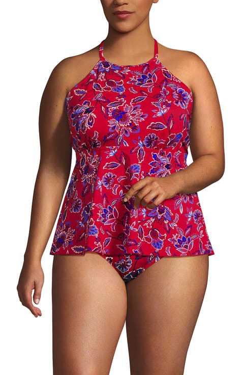 Plus Size Flutter High Neck Halter Tankini Top