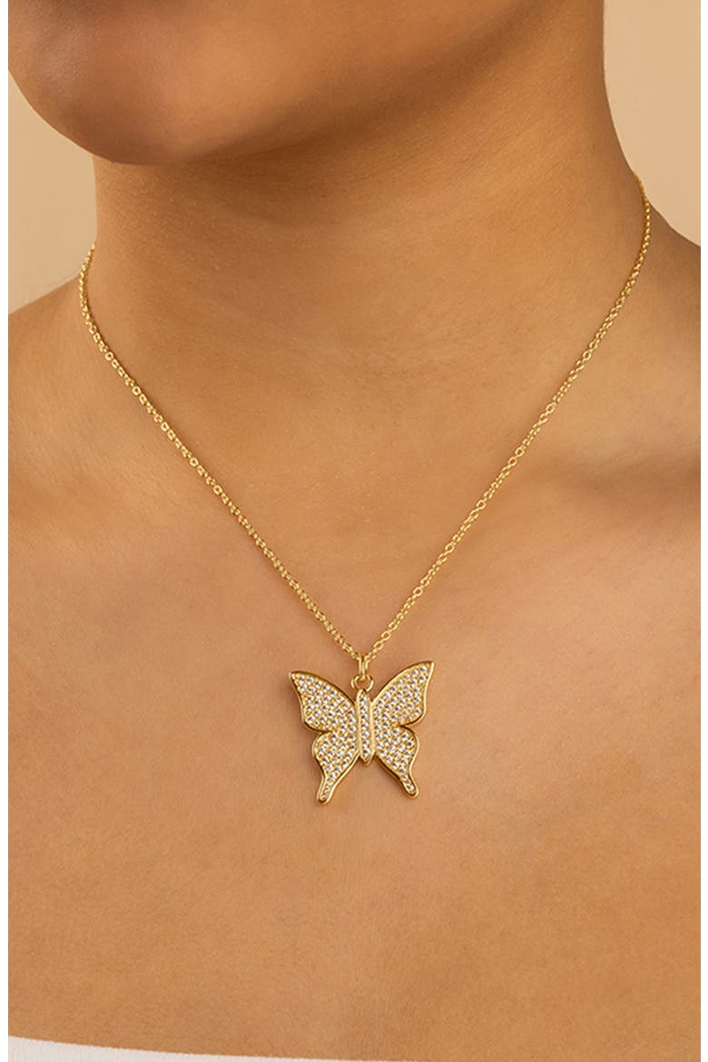 Pavé Butterfly Pendant Necklace, Alternate, color, GOLD