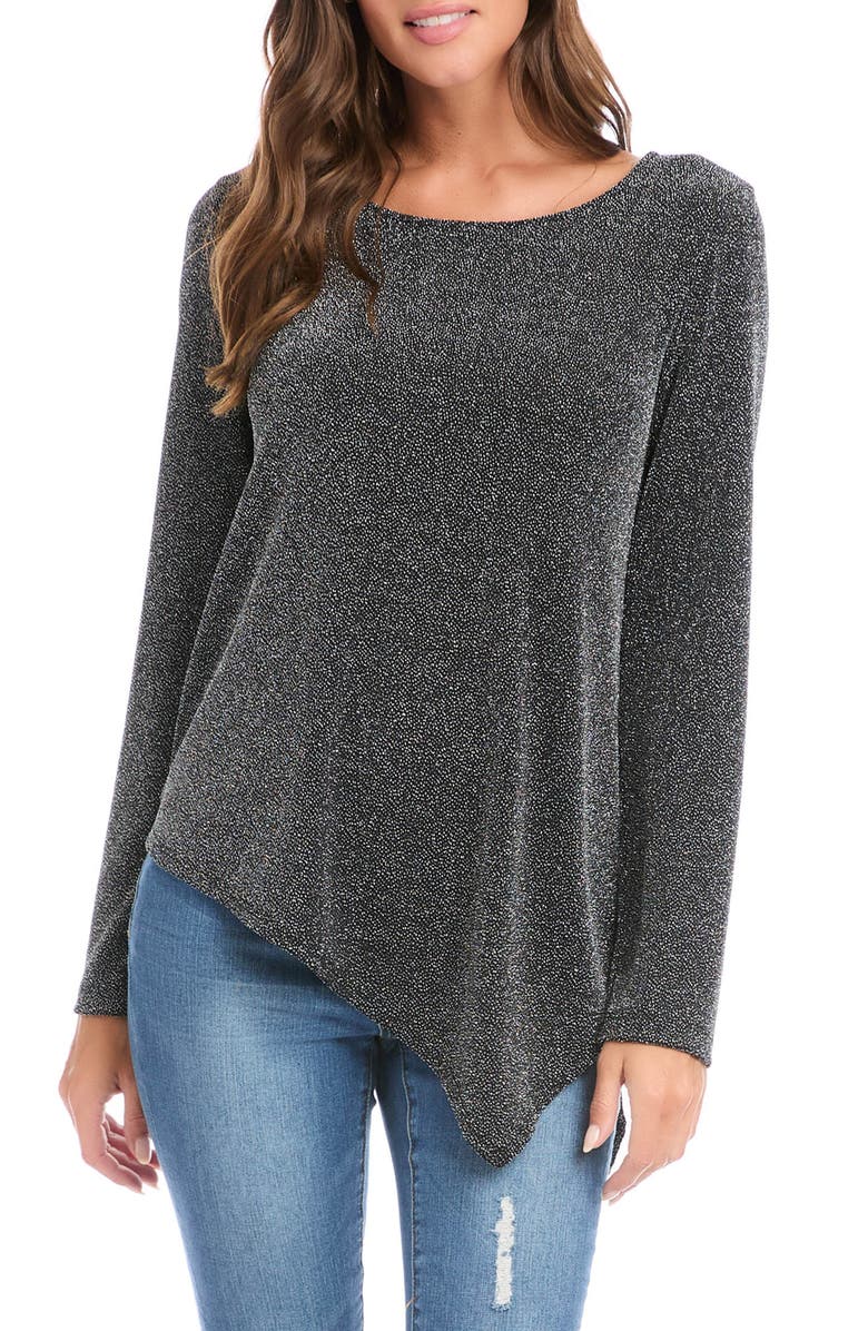 Karen Kane Metallic Sparkle Asymmetric Hem Top, Main, color, 