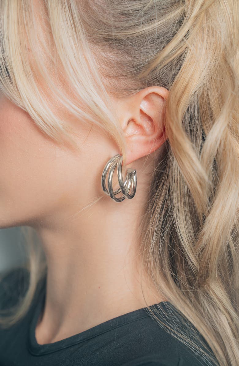 Sterling Forever Michaela Triple Hoop Earrings, Alternate, color, Silver