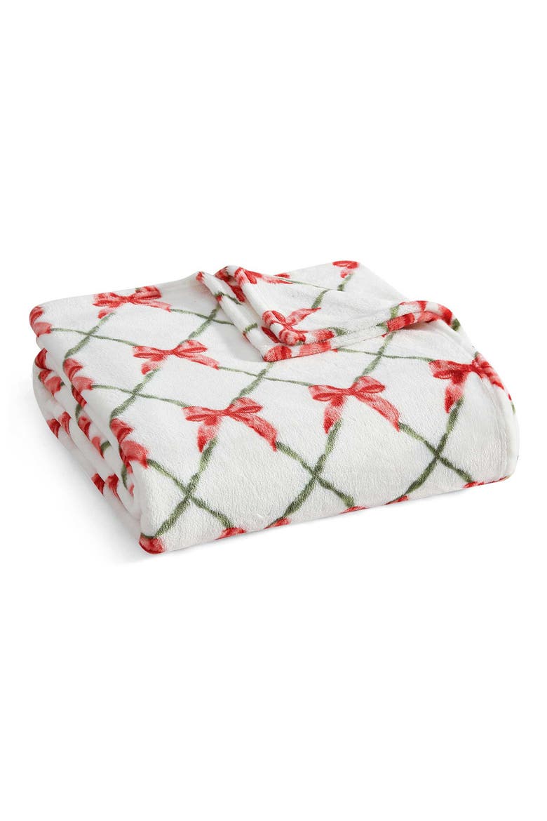 Emma's Bow Plush Throw Blanket, Main, color, WHITE/ RED/ GREEN