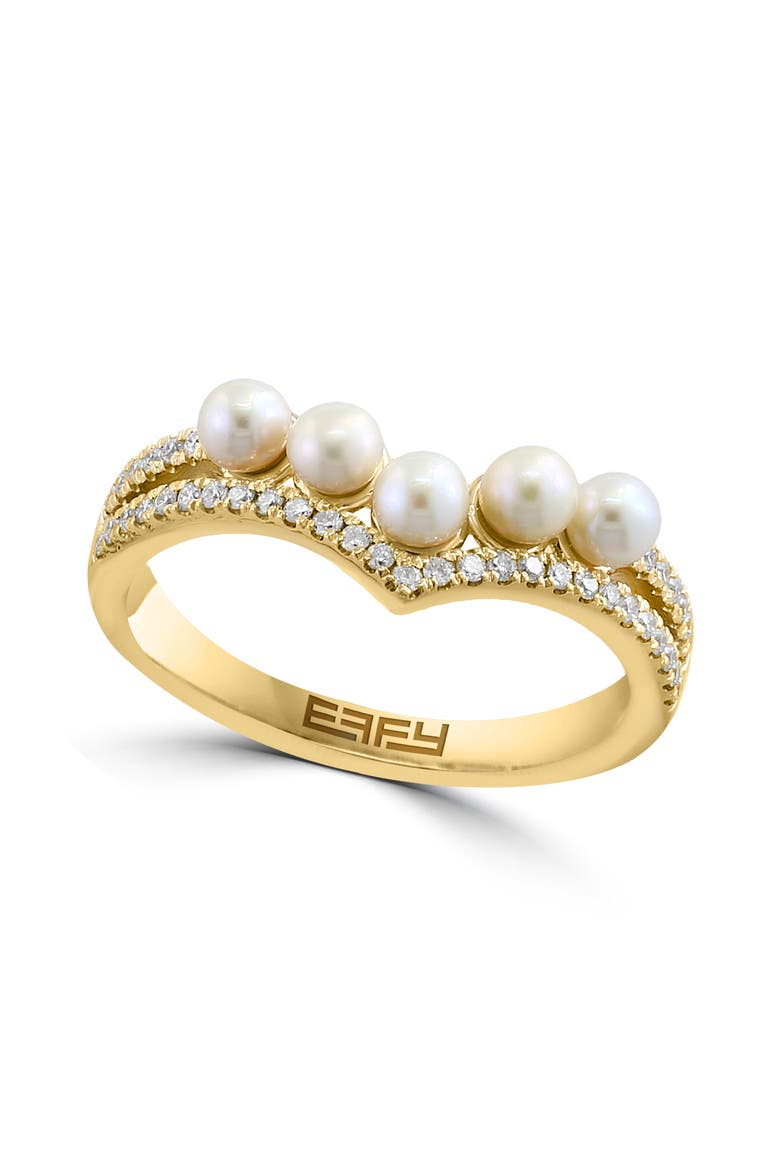 14K Yellow Gold Diamond Fresh Water Pearl Tiara Ring, Main, color, 14K Gold