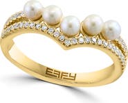EFFY 14K Yellow Gold Diamond Fresh Water Pearl Tiara Ring