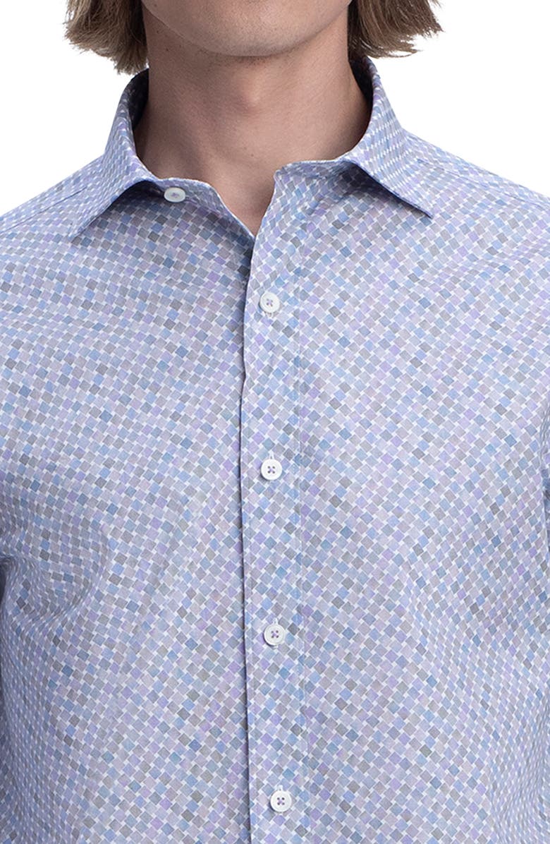 Bugatchi Shaped Fit Geo Print Stretch Cotton Button-Up Shirt, Alternate, color, 
