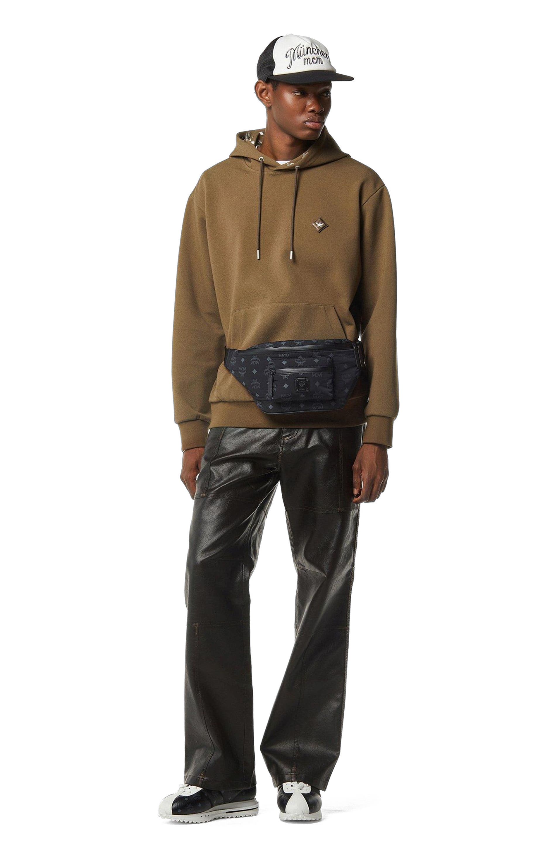 MCM Fursten Belt Bag in Monogram Nylon, Alternate, color, Black