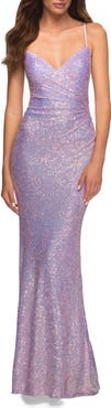 La Femme Sequin Long Prom Dress in Vibrant Bright Colors