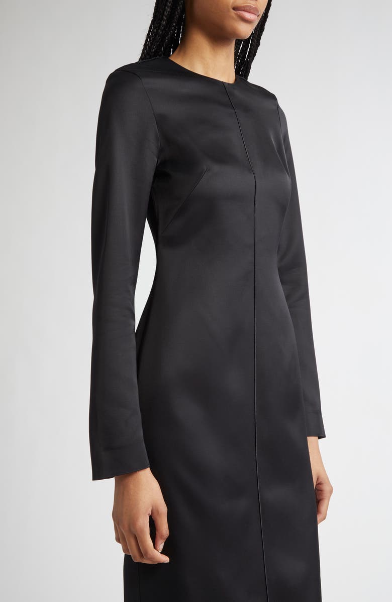 TOTEME Lean Long Sleeve Satin Midi Dress, Alternate, color, Black