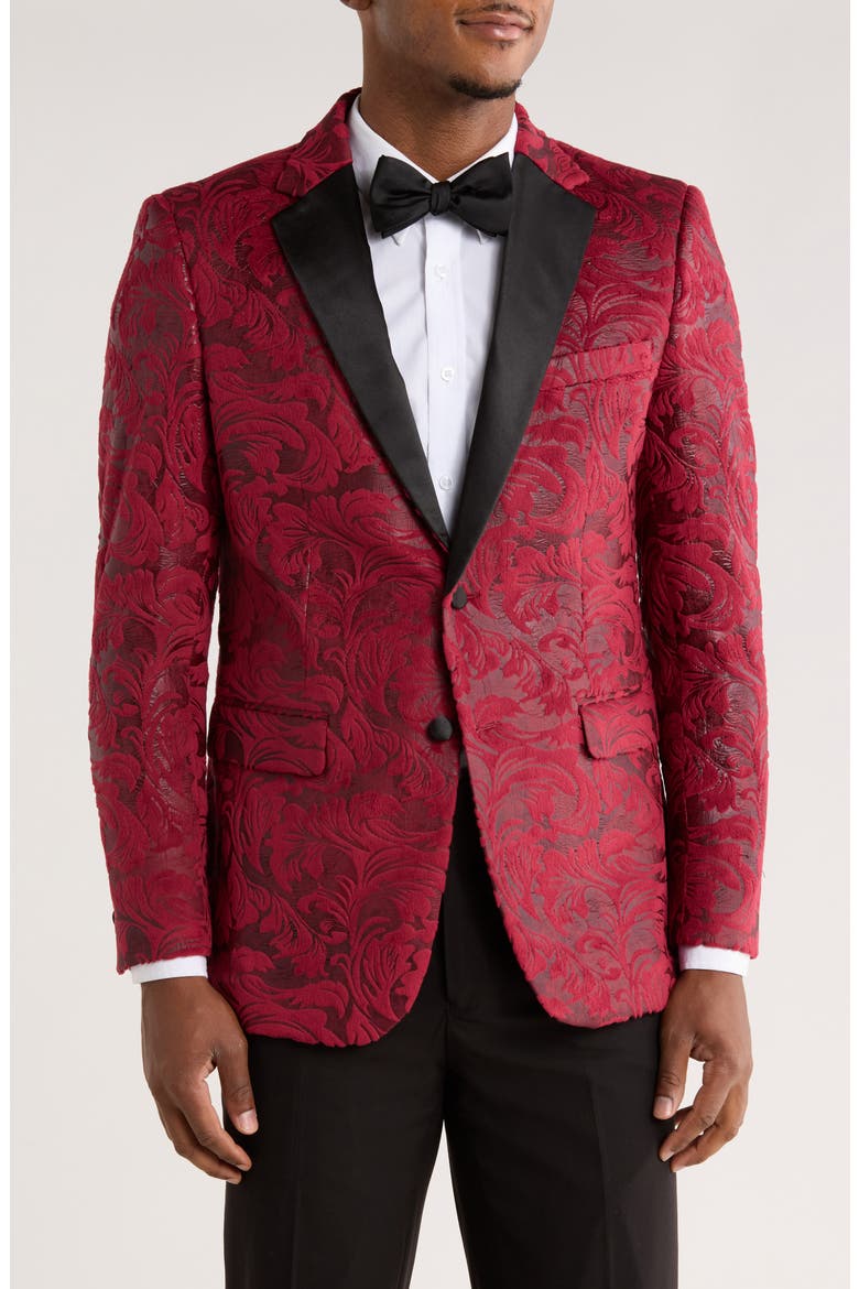 Paisley Jacquard Satin Trim Sport Coat, Main, color, RED