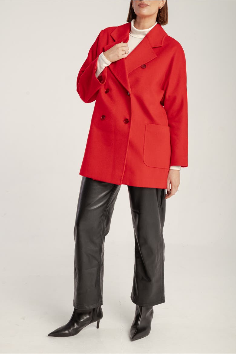 Cashmere Double Breasted Short Coat, Alternate, color, Red