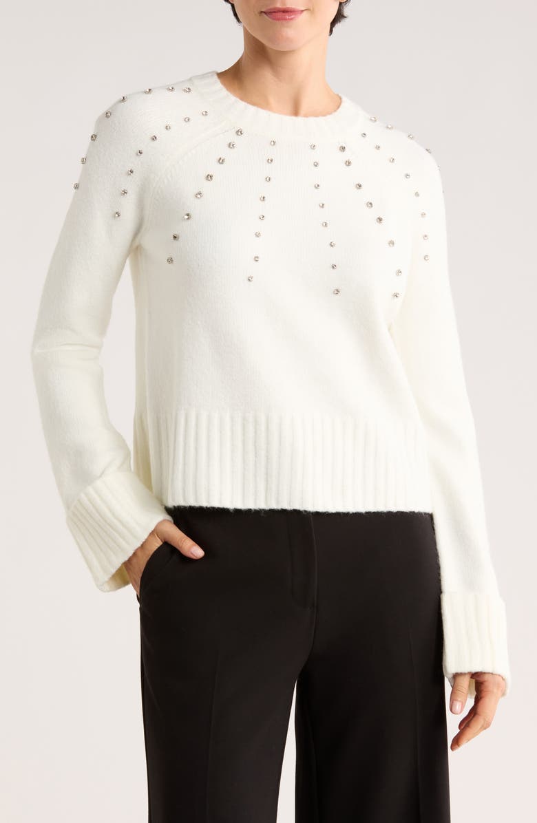 Ellen Tracy Rhinestone Embellished Crop Sweater, Main, color, Marshmallow
