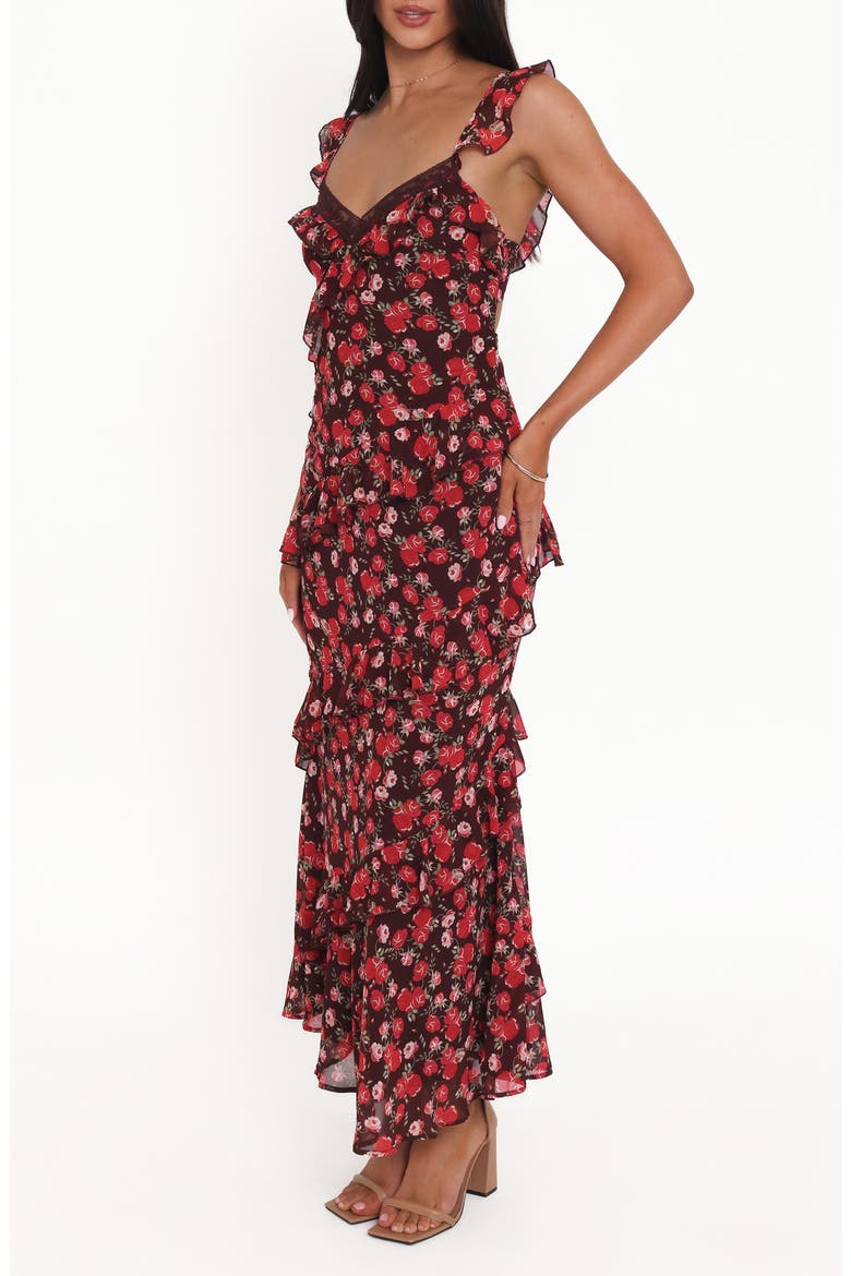 Virginia Floral Ruffle Maxi Dress, Alternate, color, BROWN FLORAL