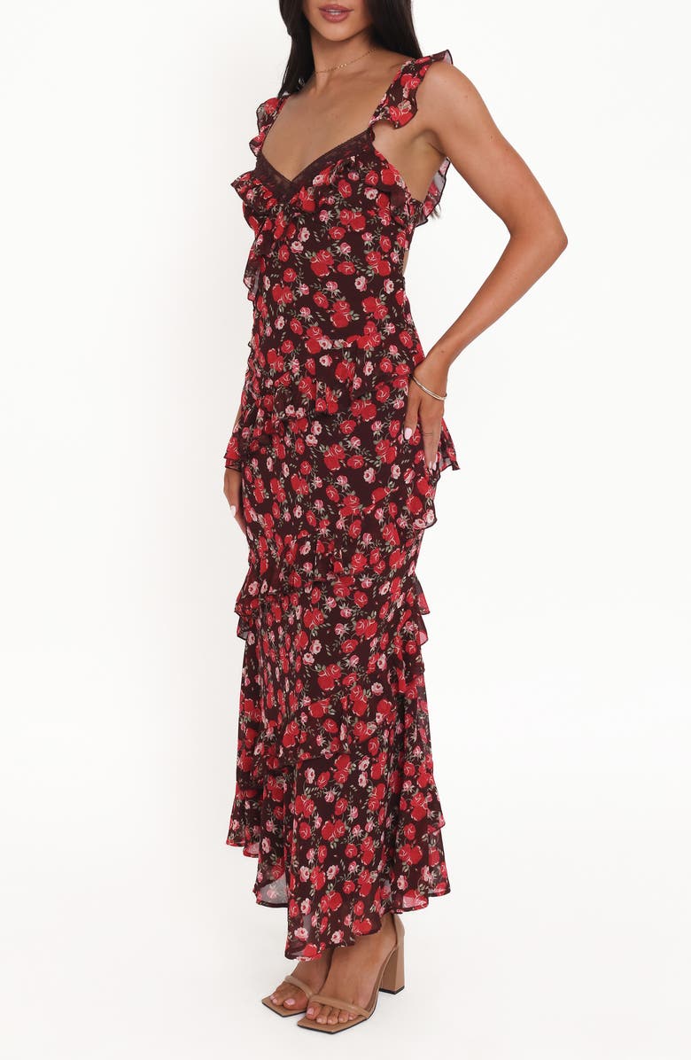 Petal & Pup Virginia Floral Ruffle Maxi Dress, Alternate, color, Brown Floral