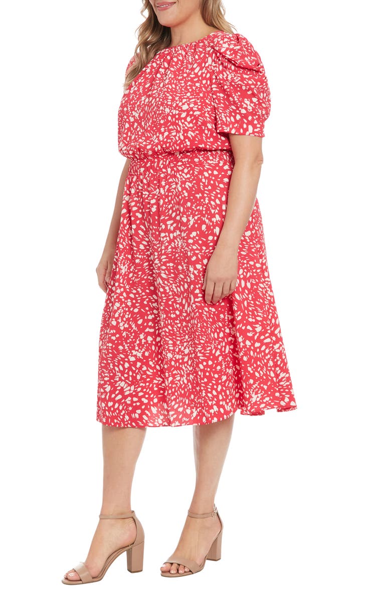 London Times Elbow Length Sleeve Midi Dress, Alternate, color, Rose Red