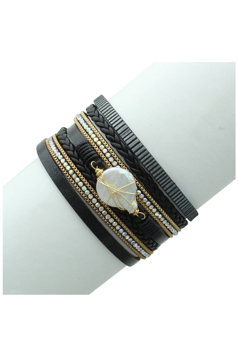 Faux Leather Layered Wire Wrapped Crystal Bracelet, Alternate, color, BROWN
