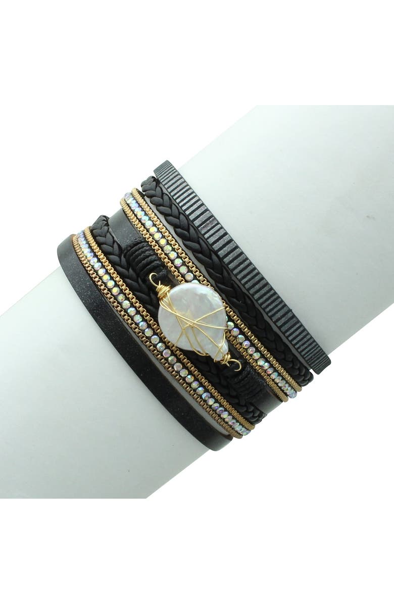 OLIVIA WELLES Faux Leather Layered Wire Wrapped Crystal Bracelet, Alternate, color, 