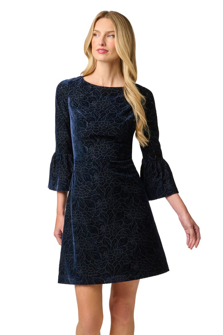 Velvet Bell Sleeve Cocktail Dress, Alternate, color, NAVY