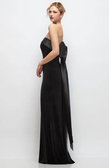 Back Bow Strapless Velvet Gown