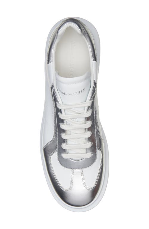 Alexander Mcqueen Metallic-panel Leather Sneakers In White