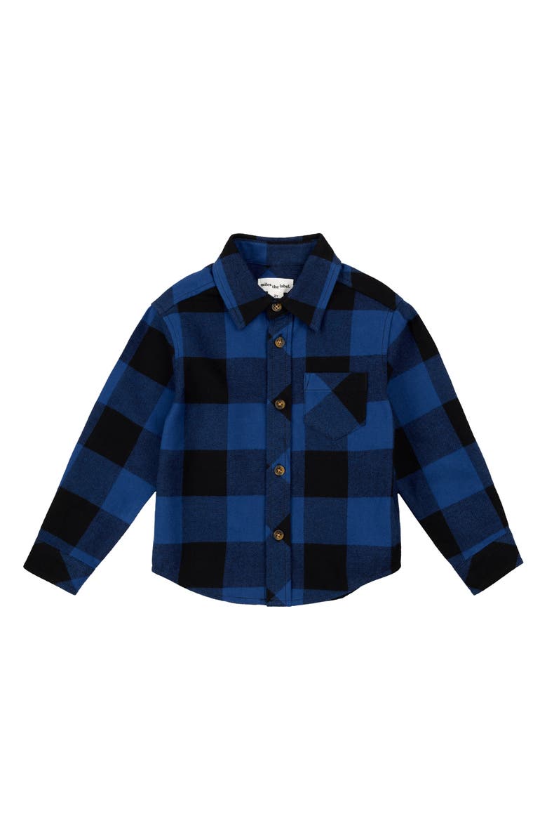 MILES THE LABEL kids' Buffalo Plaid Organic Cotton Flannel Button-Up Shirt, Main, color, Royal Blue