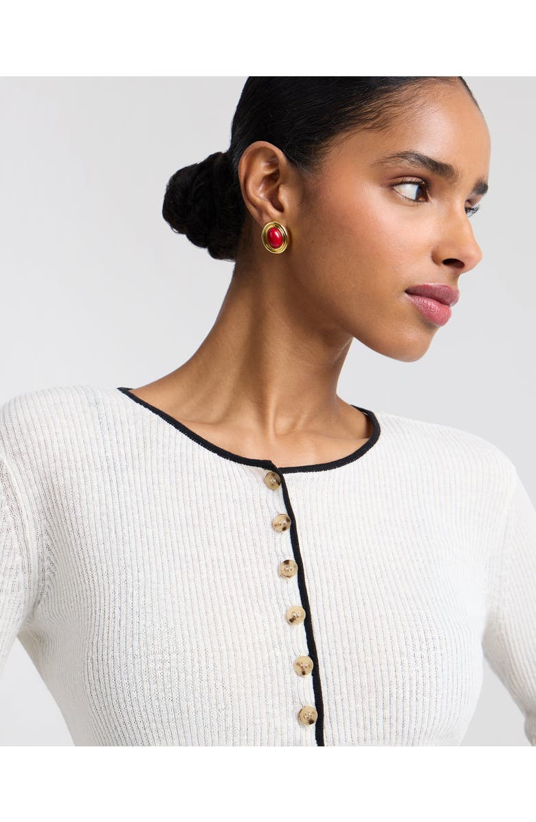 Onia Cropped Linen Cardigan, Alternate, color, Egret/Black