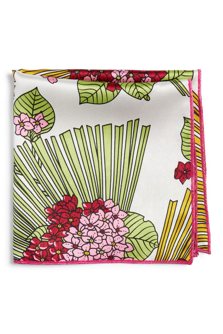 Lime & Maroon Floral Silk Pocket Square, Main, color, LIME