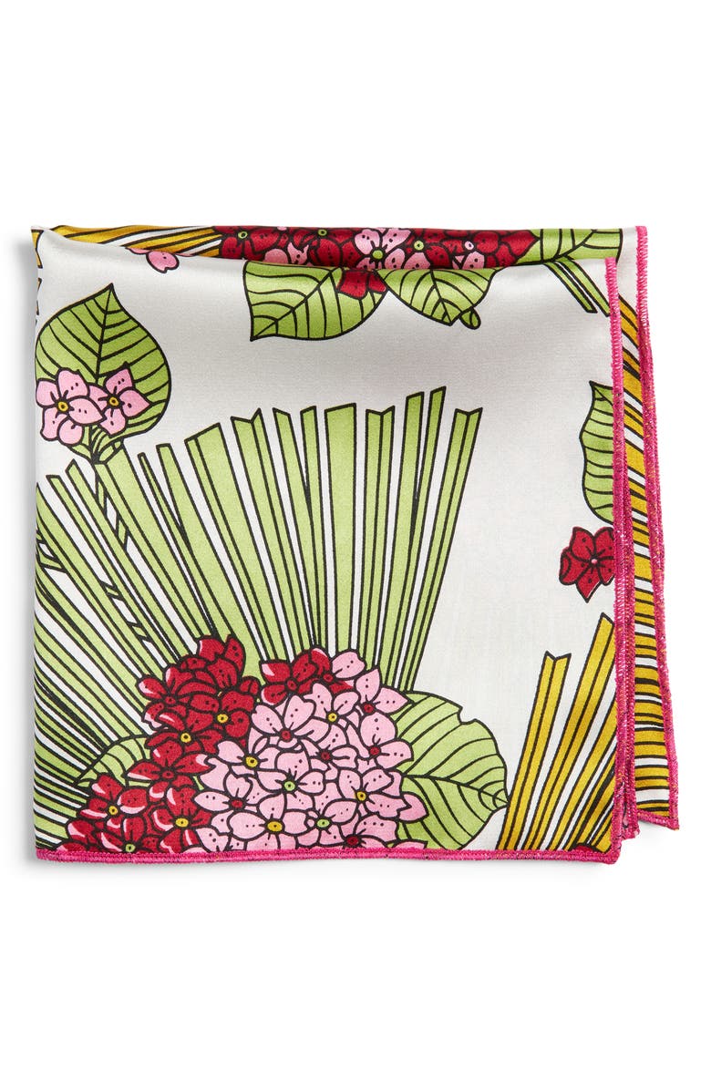 CLIFTON WILSON Lime & Maroon Floral Silk Pocket Square, Main, color, Lime