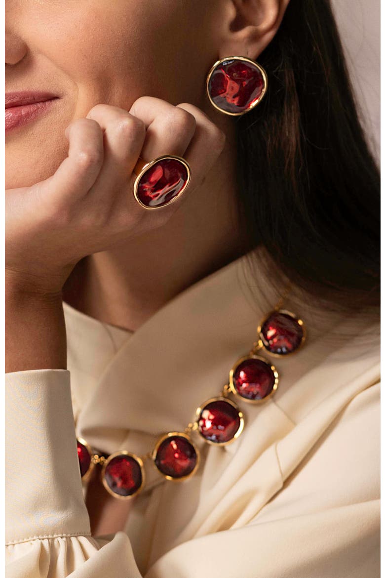 Enamel Ripple Earrings, Alternate, color, Red & Gold