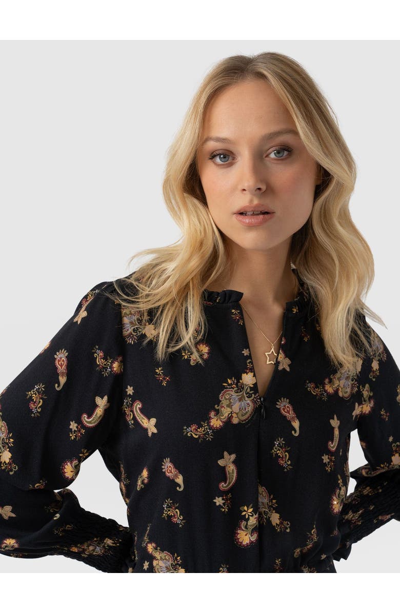 Saint + Sofia Olivia Zip Up Short Sleeve Dress, Alternate, color, Highland Paisley