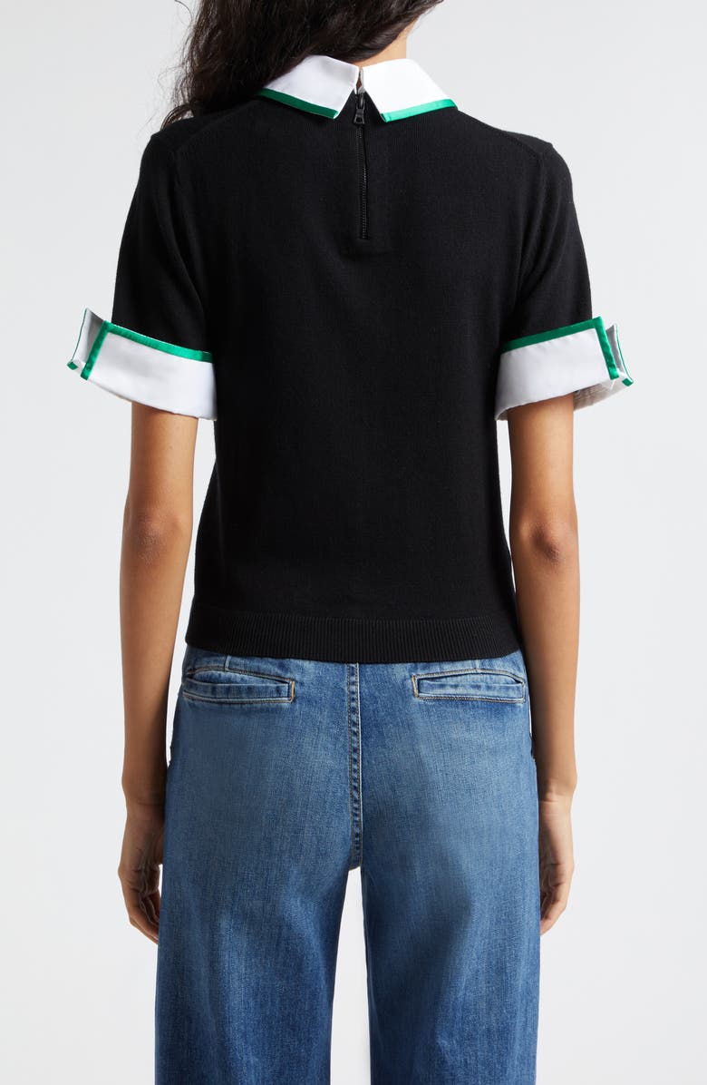 Alice + Olivia Short Sleeve Wool Sweater with Detachable Collar & Cuffs, Alternate, color,