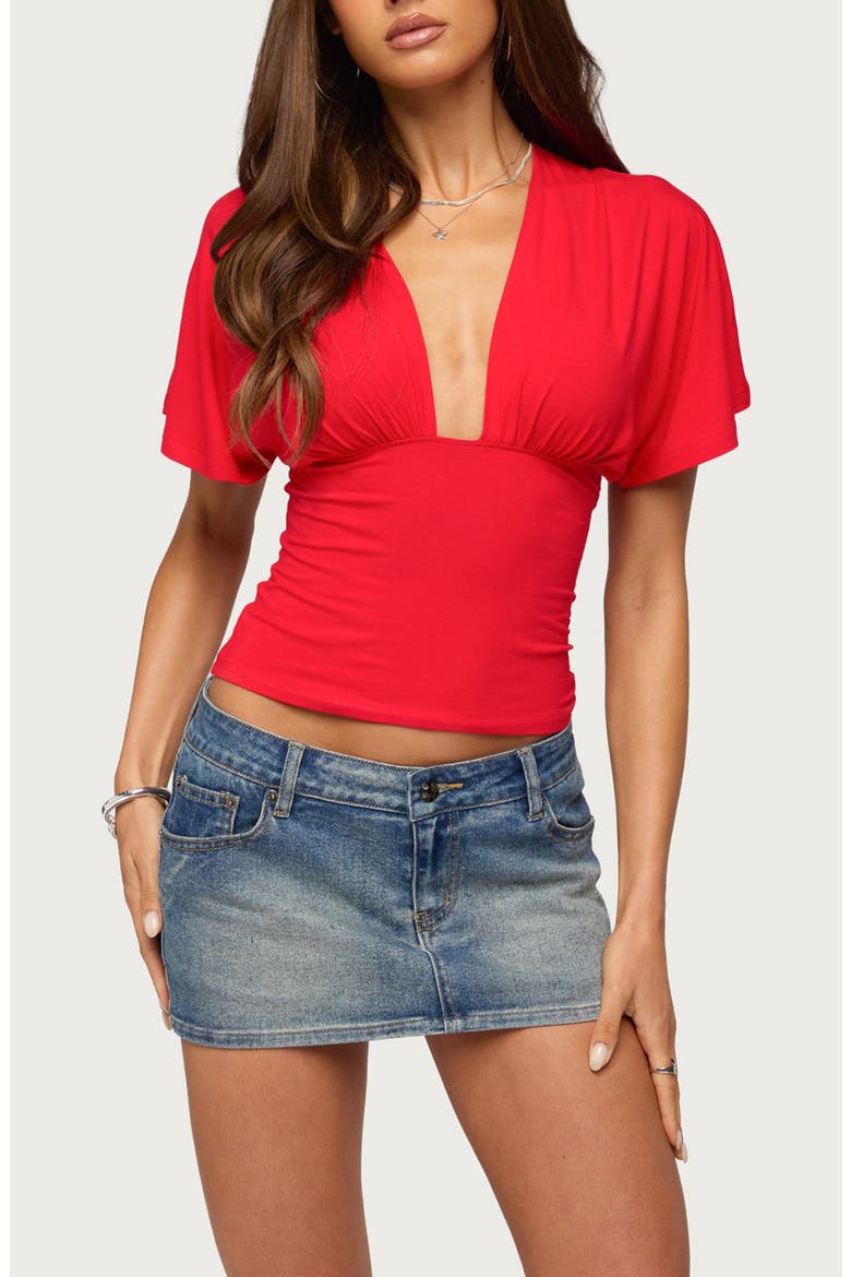 Betee Flutter Sleeve Plunge Neck Top, Main, color, RED