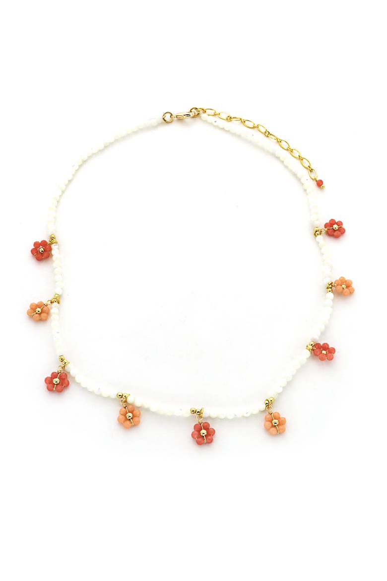 Flower Drops Beaded Necklace, Main, color, CORAL