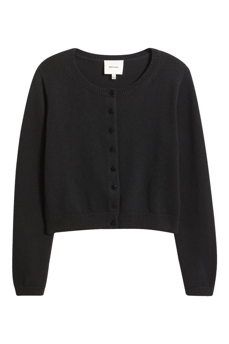 Clara Cotton Crewneck Cardigan, Alternate, color, BLACK