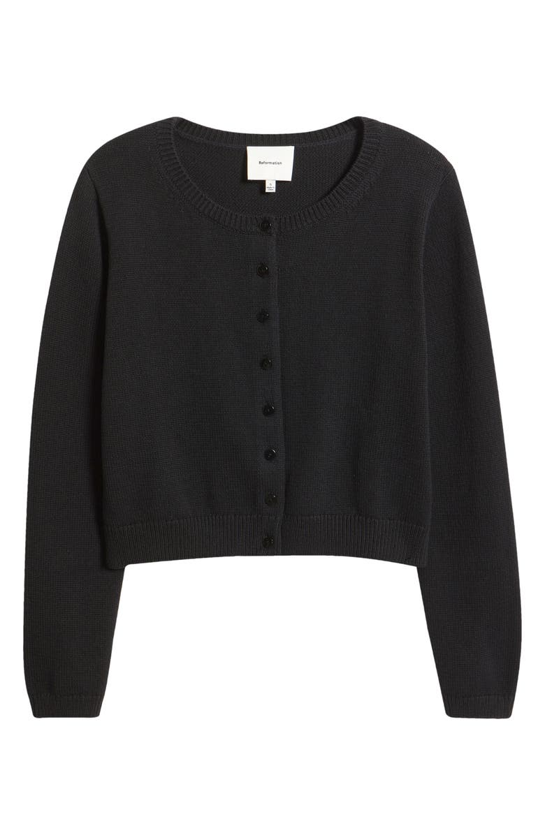 Reformation Clara Crop Organic Cotton Cardigan, Main, color, Black