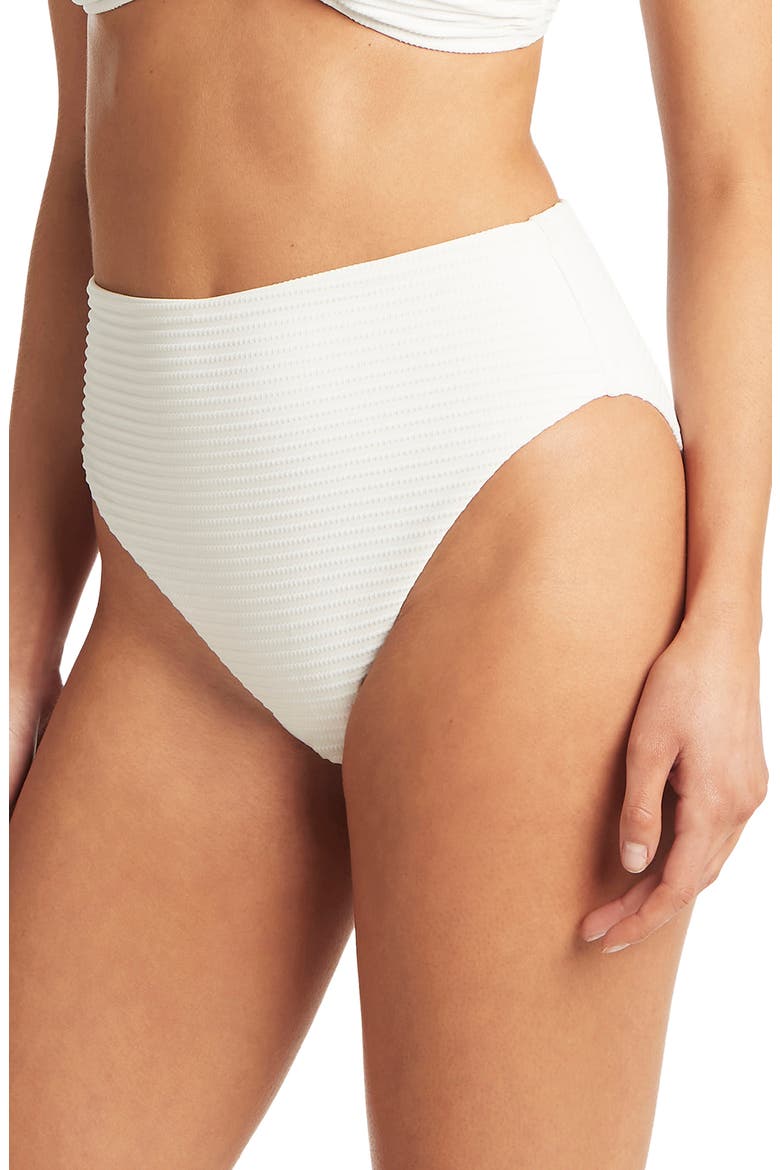 Retro High Waist Bikini Bottoms, Alternate, color, WHITE