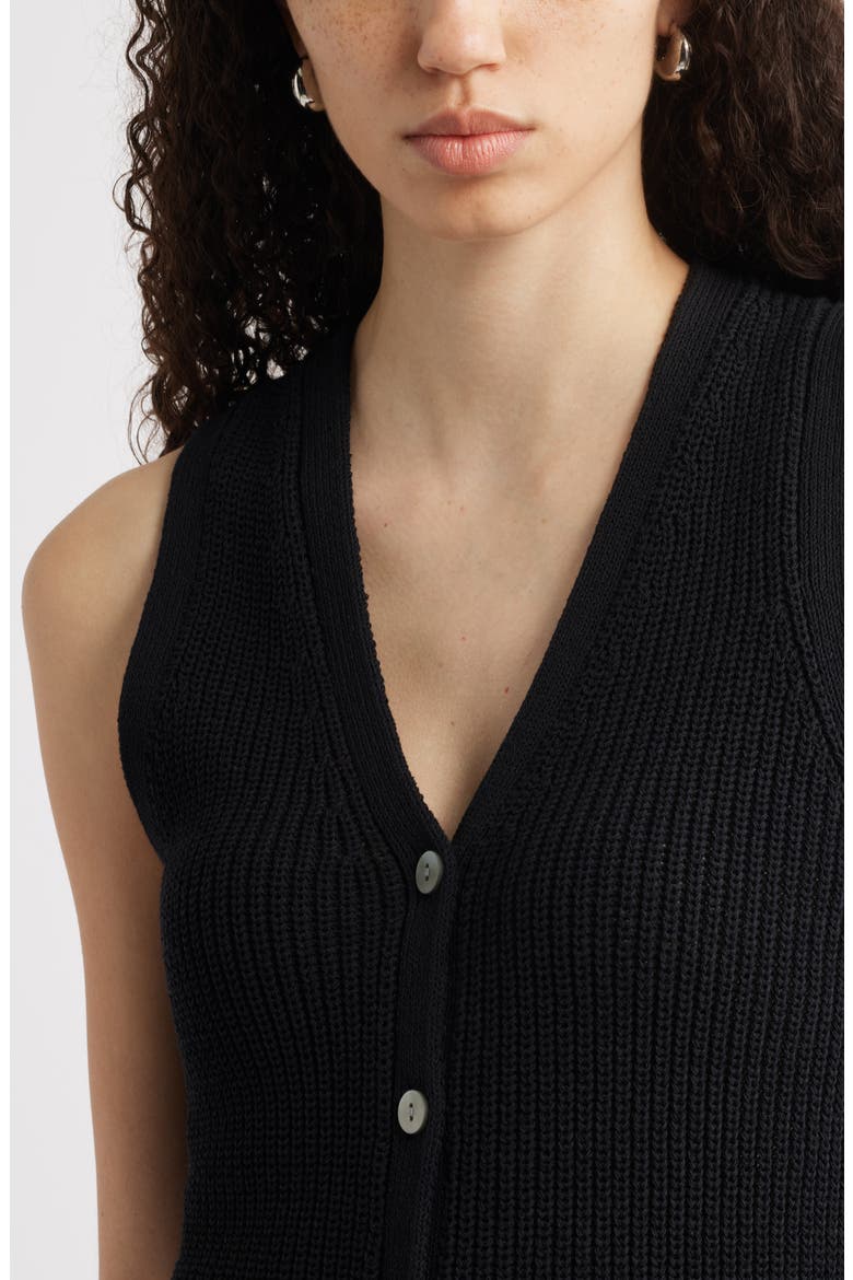 Button Front Cotton Blend Sweater Vest, Alternate, color, BLACK