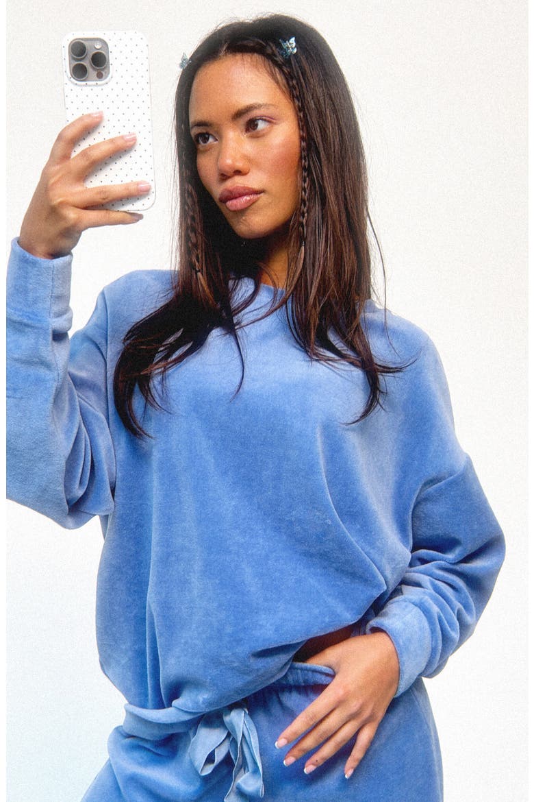 Crewneck Velour Sweatshirt, Alternate, color, VINTAGE BLUE