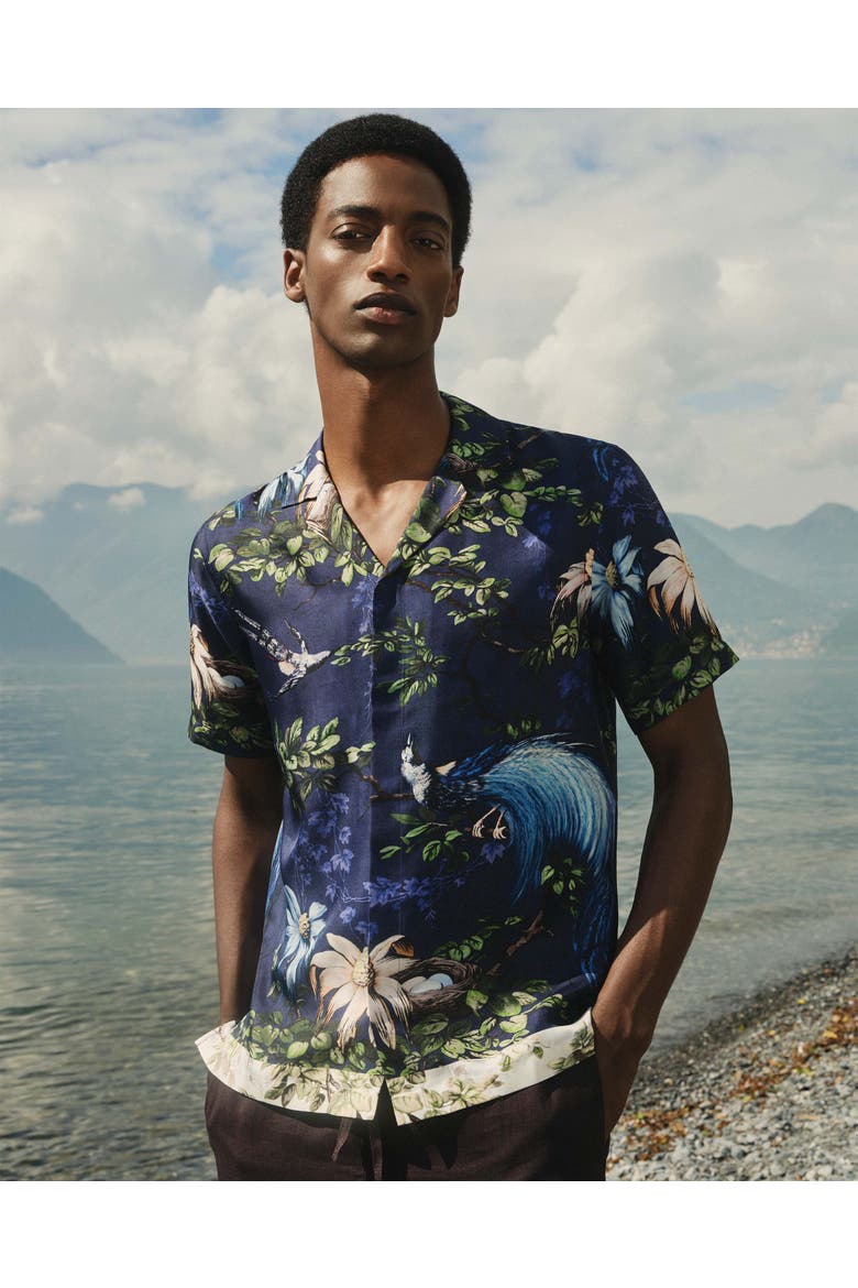Maitan Relaxed Fit Short Sleeve Silk Blend Shirt, Alternate, color, NIGHT IRIS