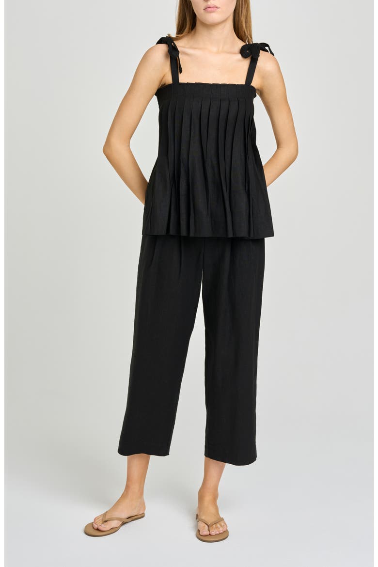 Stevie Linen Blend Crop Pants, Alternate, color, BLACK
