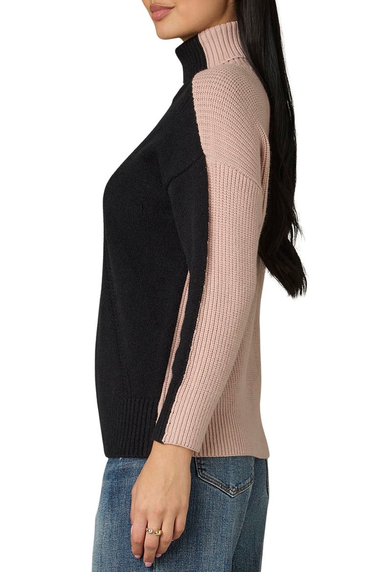 Colorblock Turtleneck Sweater, Alternate, color, BLACK/ MAHOGANY ROSE