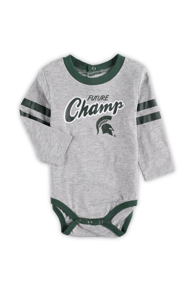 Newborn & Infant Green/Heathered Gray Michigan State Spartans Little Kicker Long Sleeve Bodysuit & Sweatpants Set, Alternate, color, Green