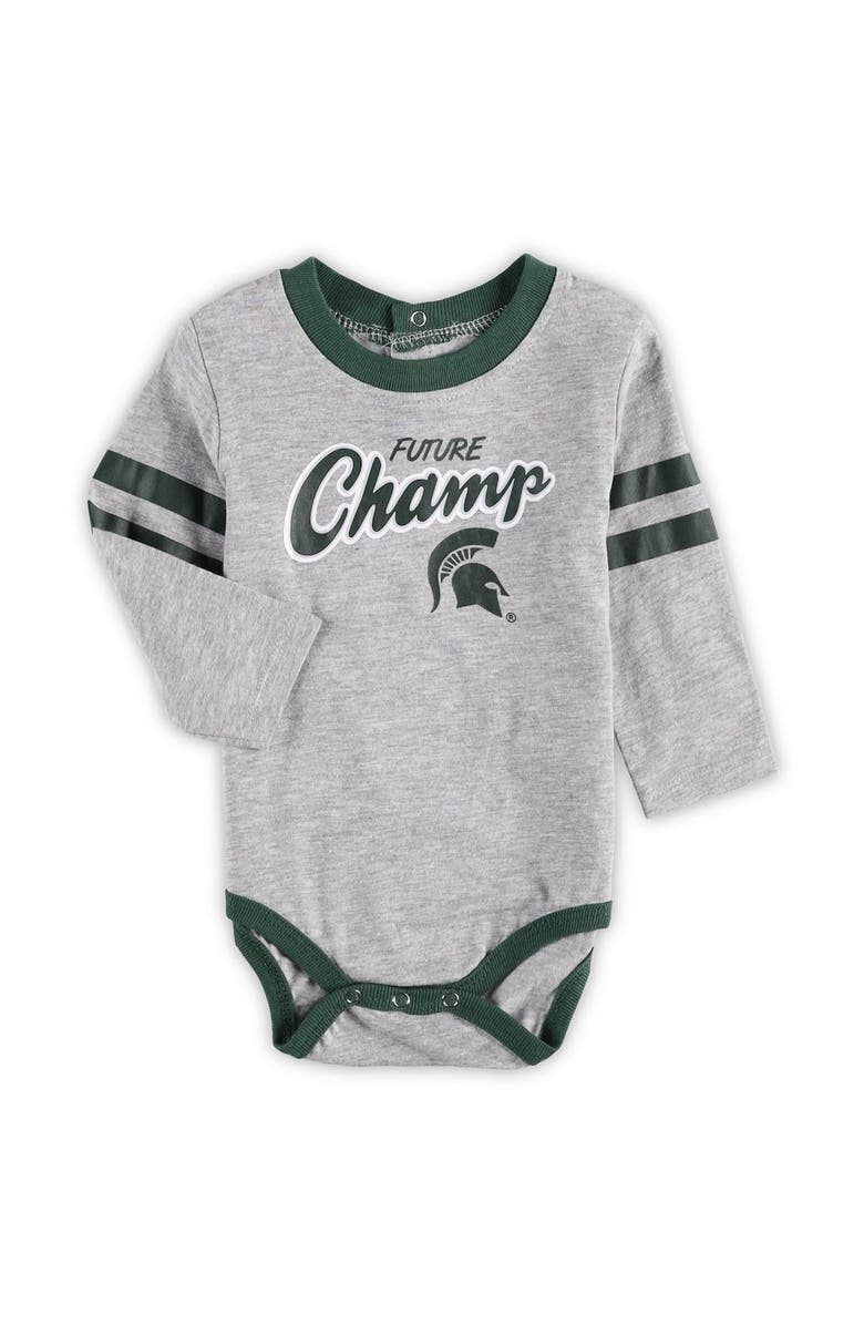 Outerstuff Newborn & Infant Green/Heathered Gray Michigan State Spartans Little Kicker Long Sleeve Bodysuit & Sweatpants Set, Alternate, color, 